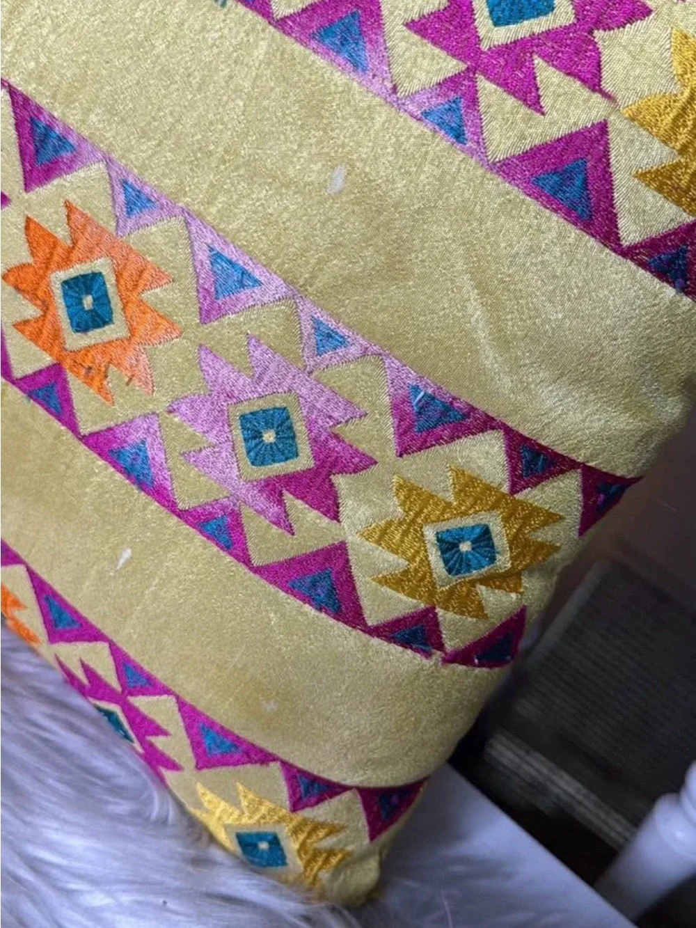 Embroidered Yellow Geometric Accent Pillow - Set of 2